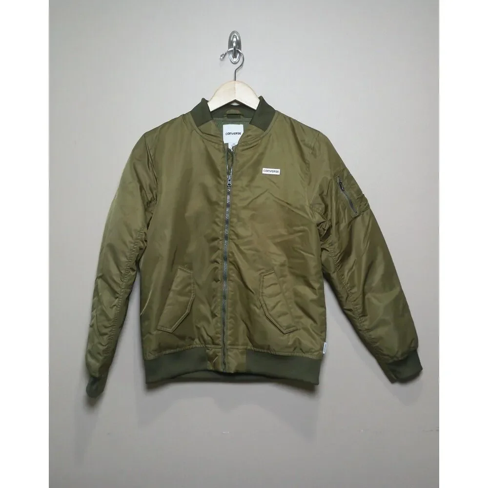 Converse Unisex XL Olive Green Bomber Jacket MA-1 Flight Zip Coat Youth 13-15